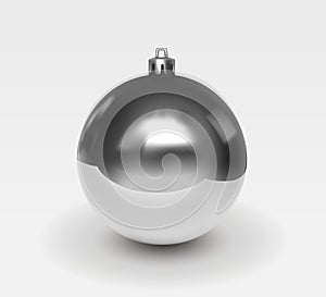 Silver glass christmas tree ball with patches of light isolated on white background