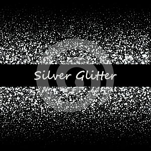 Silver glitter background. Silver sparkles on black background.