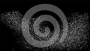 Silver glitter confetti on a black background. Gray gradient particles scattered, sand. Decorative element. Luxury