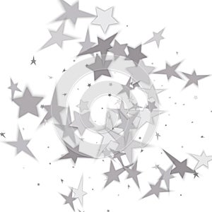 Silver glitter falling stars. Silver sparkle star on white background. Vector template for New