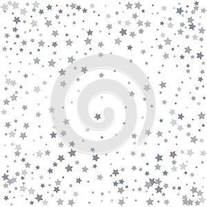 Silver glitter falling stars. Silver sparkle star on white background. Vector template for New