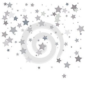 Silver glitter falling stars. Silver sparkle star on white background. Vector template for New year, Christmas, birthday, party,