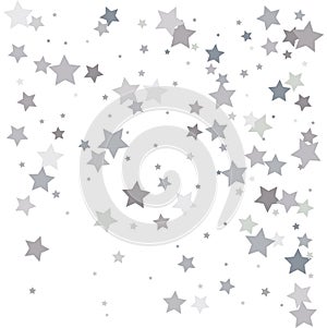 Silver glitter falling stars. Silver sparkle star on white background. Vector template for New year, Christmas, birthday, party,