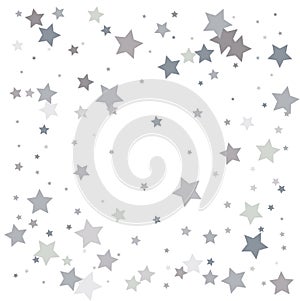 Silver glitter falling stars. Silver sparkle star on white background. Vector template for New year, Christmas, birthday, party,