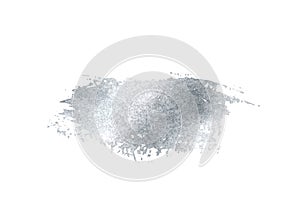 Silver glitter foil brush stroke vector. Argent paint smear background isolated on white. Glow metal pattern