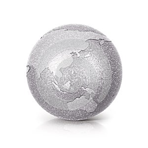 Silver Glitter globe 3D illustration Silver Asia & Australia map