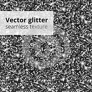 Silver glitter seamless pattern. Vector sparkles texture. Sequins background