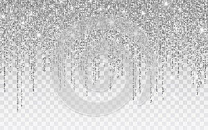 Silver glitter sparkle on a transparent background. Silver Vibrant background with twinkle lights. Vector illustration