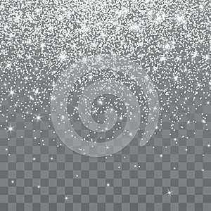 Silver glitter sparkle on a transparent background. Vibrant background with twinkle lights. Vector illustration