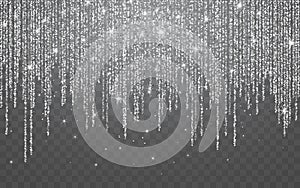 Silver glitter sparkle on a transparent background. Silver Vibrant background with twinkle lights. Vector illustration