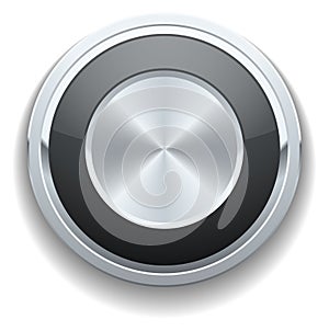 Silver glossy control element. Round metal button