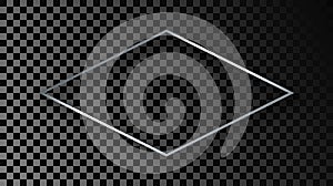 Silver glowing rhombus shape frame with shadow