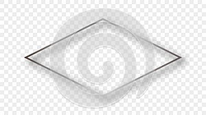 Silver glowing rhombus shape frame with shadow