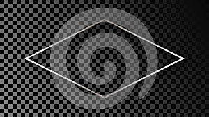 Silver glowing rhombus shape frame with shadow