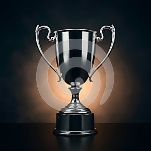 Silver glowing trophy cup on dark background, epitome of success and achievement photo