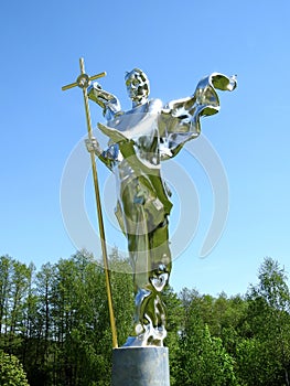 Silver god sculpture in Merkine, Lithuania