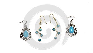 Silver and Gold Earrings with Turquoise Beads