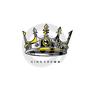 Silver and gold king crown vector illustration.