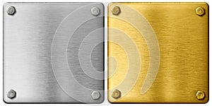 Silver and gold metal plates with clipping path