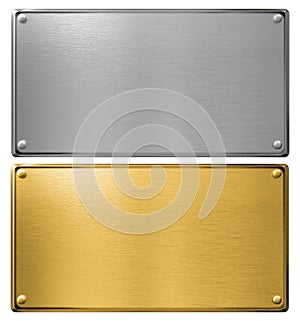 Silver and gold metal plates isolated 3d illustration