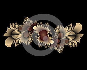 Silver gold phosphorescent bright shapes, baroque fantasy fractal, abstract flowery spiral shapes, background