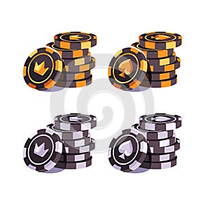 Silver and gold poker chips stack. Casino illustration