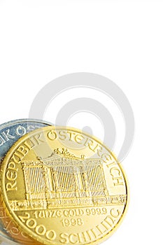 Silver and golden austrian philharmoniker one ounce coins