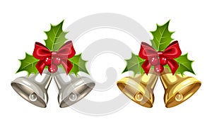 Silver and golden Christmas bells. photo