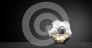 Silver golden glossy soccer football ball 3d rendering