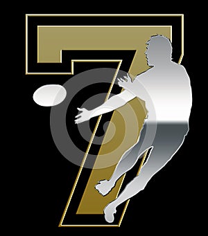 Silver and Golden Sevens Rugby Emblem on Black