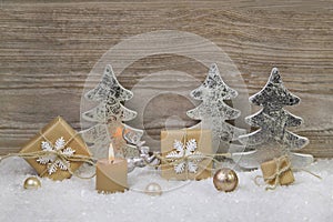 Silver, golden, white and brown christmas decoration with one bu