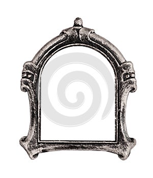 Silver gothic frame for paintings, mirrors or photo isolated on white background. Design element with clipping path