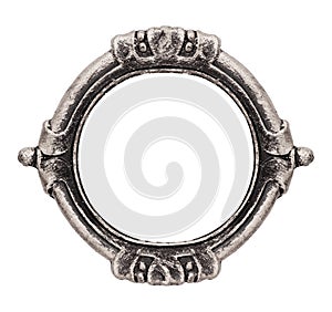 Silver gothic round frame for paintings, mirrors or photo isolated on white background. Design element with clipping path