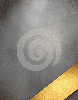 Silver gray background with gold title ribbon