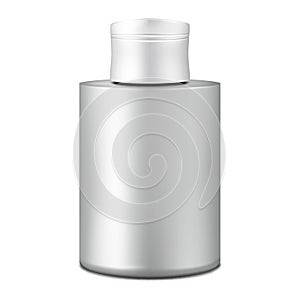 Silver gray bottle with screw cap on white background mock-up. Blank container for cosmetic, medical product mockup