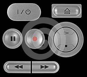 Silver grey DVD recorder buttons set isolated