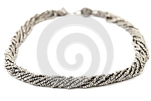 Silver/Grey Multistrand Twisted Beaded Neckwear, Traditionally African