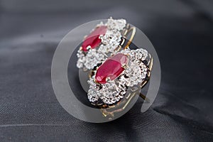 Silver handmade earings with red ruby