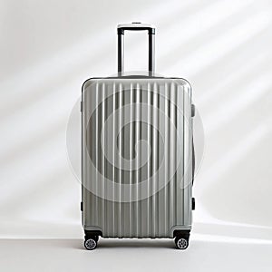 Generative AI Created Minimalist Suitcase with Travel Essentials Floating on Clean Background