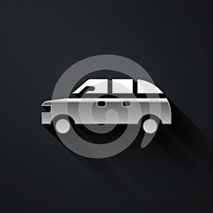 Silver Hatchback car icon isolated on black background. Long shadow style. Vector