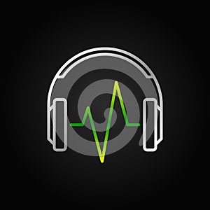 Silver Headphone with green music wave vector linear icon
