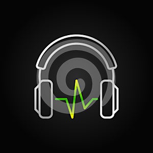 Silver Headphones with green sound wave vector outline icon