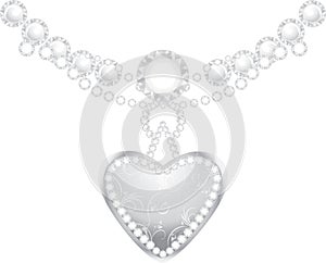 Silver heart with diamonds and strasses