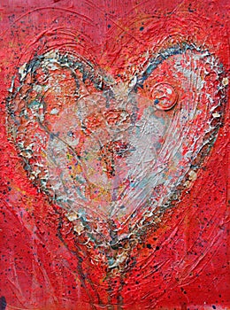 Silver Heart, painting, textured and abstract