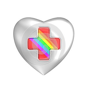 Silver heart rainbow red cross