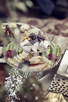 Silver Holiday Serving Platter with Cheese, Fruits and Vegetables