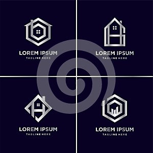 Silver home logo collection, home, silver, modern, gradient, abstract Premium Vector