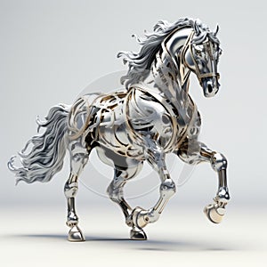 Silver Horse 3d Stock Image With Metal Texture On White Background photo