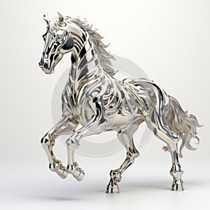 Silver Horse Sculpture: Technological Design On White Background