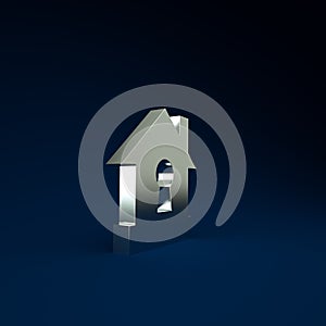 Silver House under protection icon isolated on blue background. Protection, safety, security, protect, defense concept